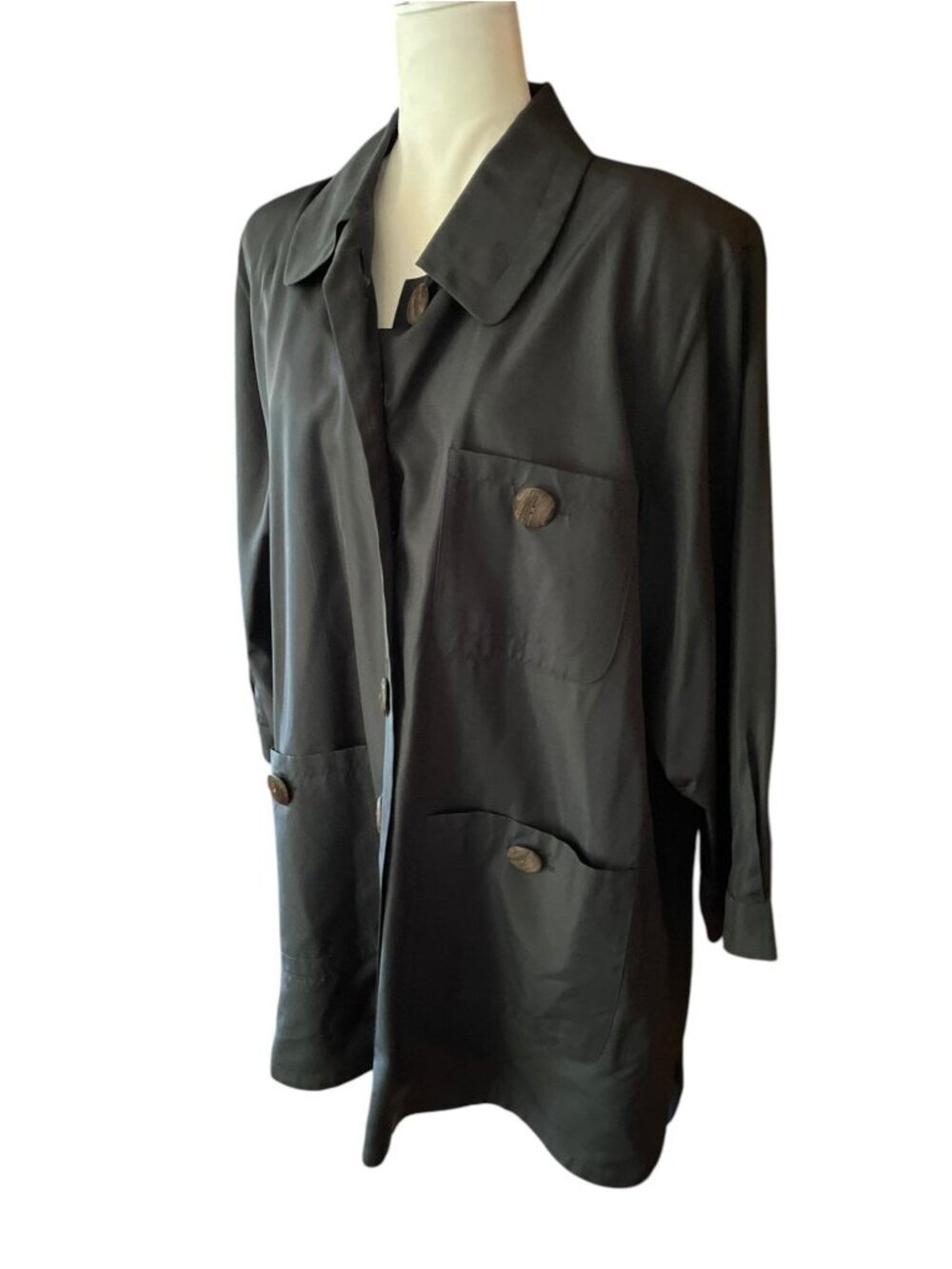 Vintage Yves Saint Laurent Black Silk Smock Jacket 1990s Couture Oversized SZ L - Picture 3 of 15